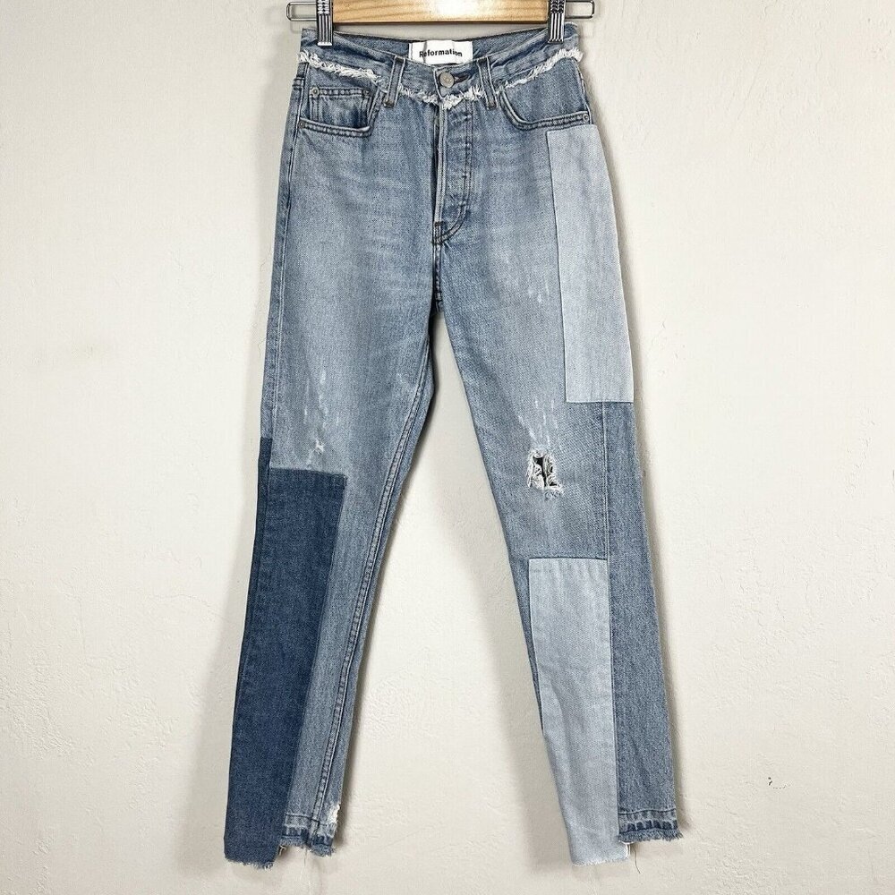 Reformation Skinny Patch Jeans Torres Wash Patchwork High Rise Size‎ 23